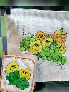 Vintage Cannon Fruit Face Dish Cloth & Hot Pad